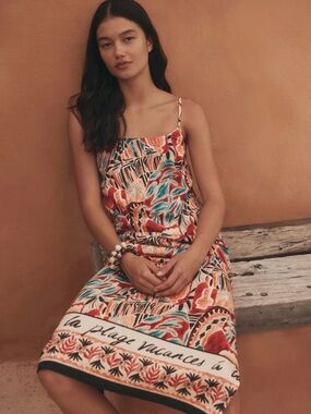 NEXT DIRECT - RED PALM PRINT MIDI SLIP DRESS - BNWT - SZ16